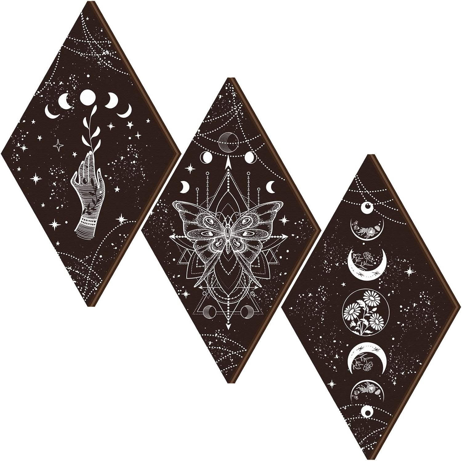 Unique Butterfly & Moon Phase Wall Decor – 3-Piece Rustic Art Set for Any Room