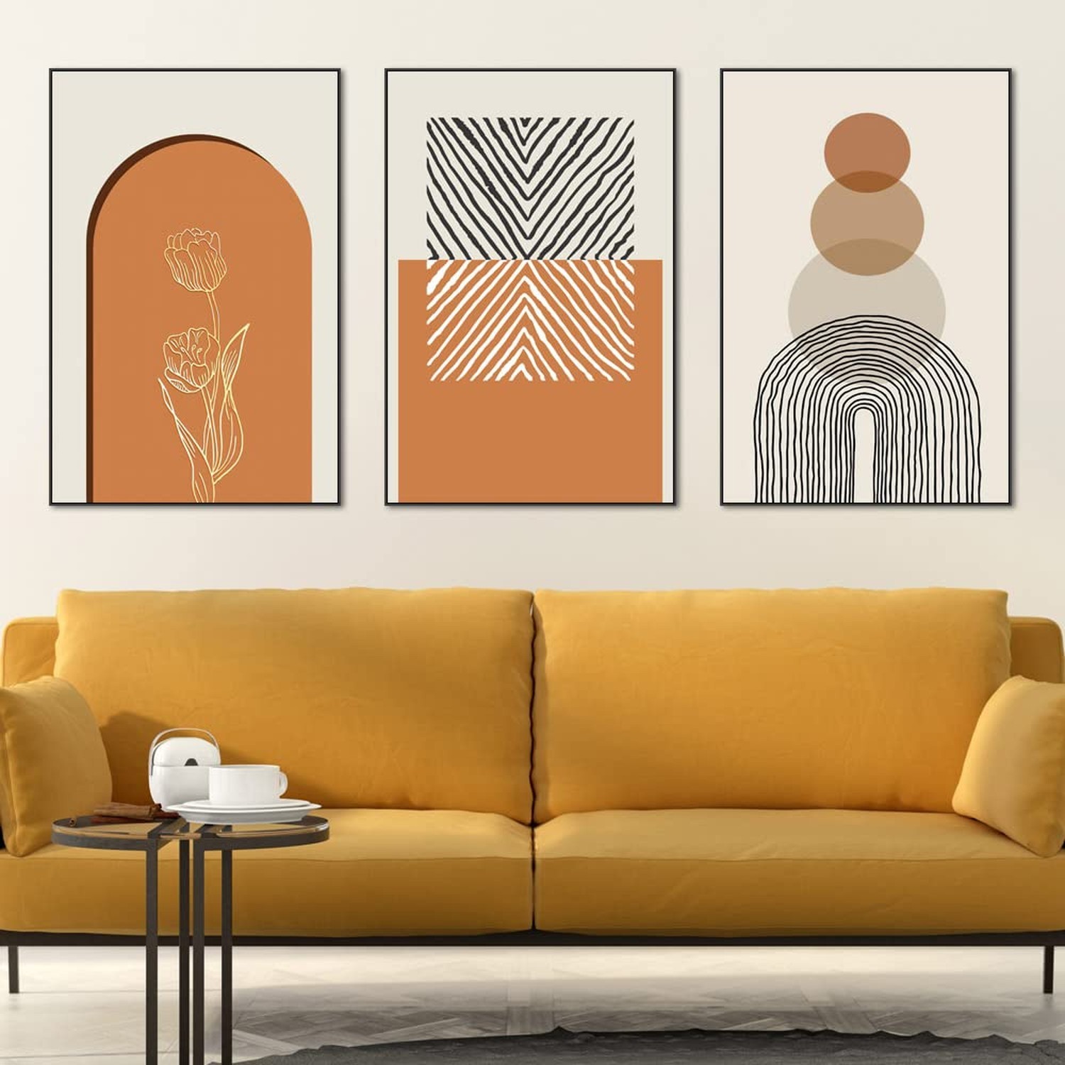 3 Panels Framed Abstract Canvas Wall Art Boho Style for Living Room Bedroom O…