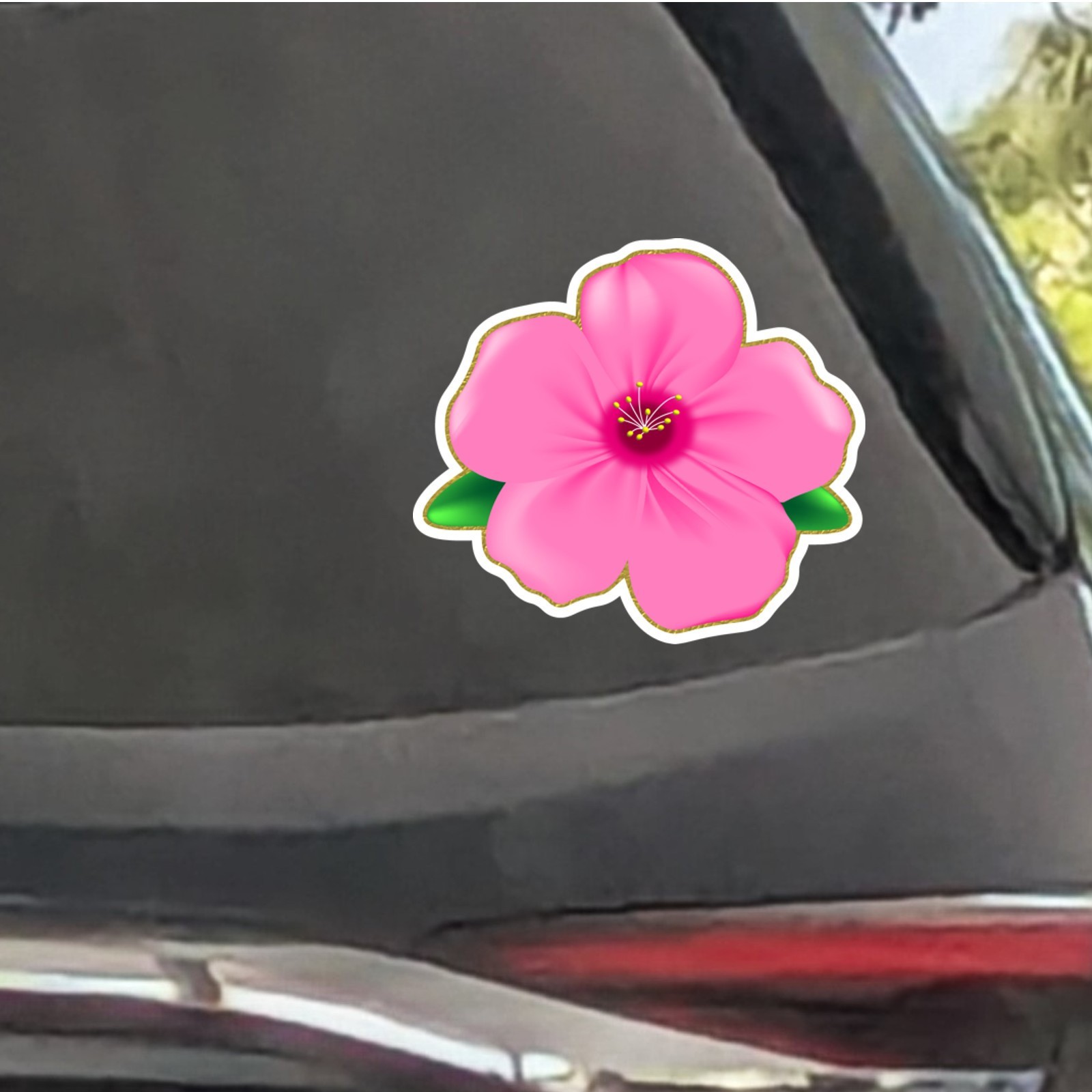 Pink Hibiscus Flower Vinyl Sticker Waterproof Laptop Car Decal Floral Botanical