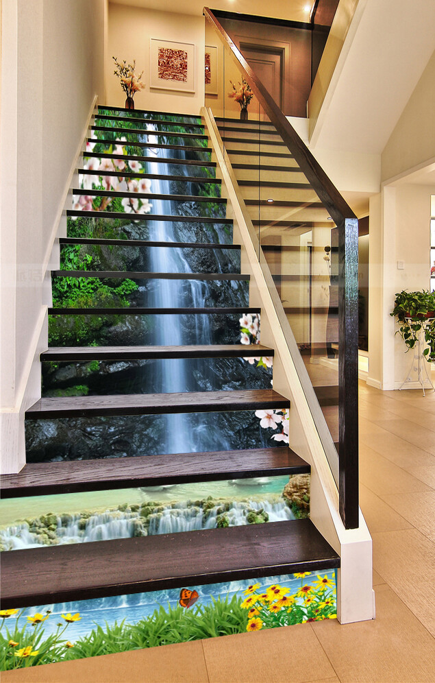 3D Peach Blossom AZ380 Stair Risers Decoration Mural Vinyl Wallpaper Kay