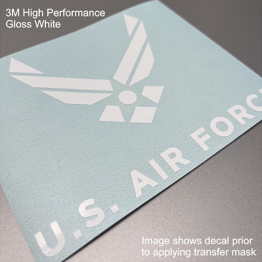 US Air Force 3M Premium Gloss White Cut Vinyl Logo (no background) 4.5" x 3.5"