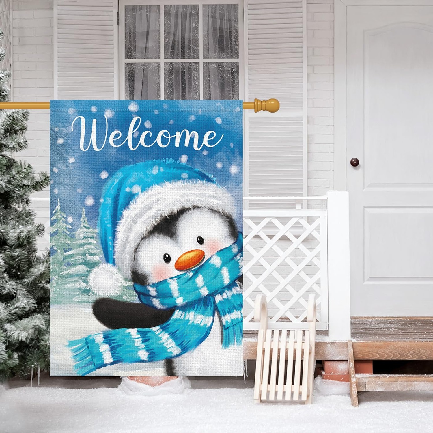 Louise Maelys Welcome Winter House Flag 28X40 Double Sided, Burlap Large Snow…