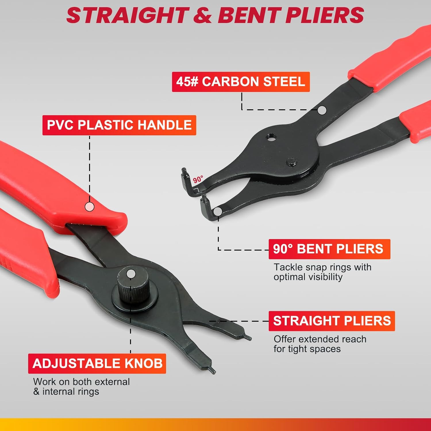 Snap Ring Plier Set 11PCS Straight & Bent Retaining Ring Pliers W/Hook & Pick He
