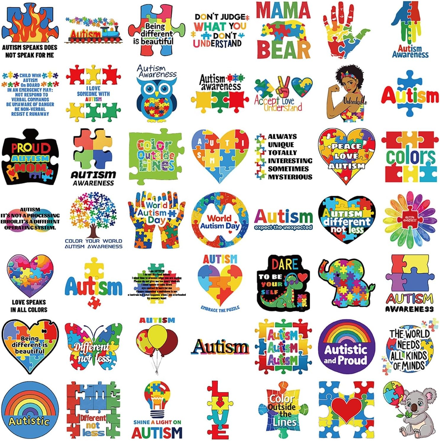 Autism Stickers for Kids Teens Adults 50Pcs Autism Awareness Waterproof Vinyl De