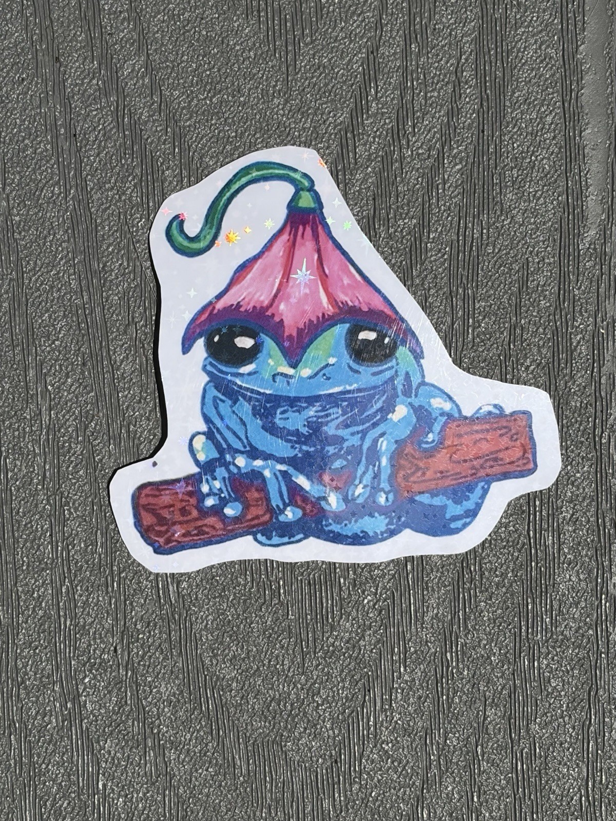Tree Frog with Flower Hat Waterproof Sticker: Aesthetic Vinyl Decal