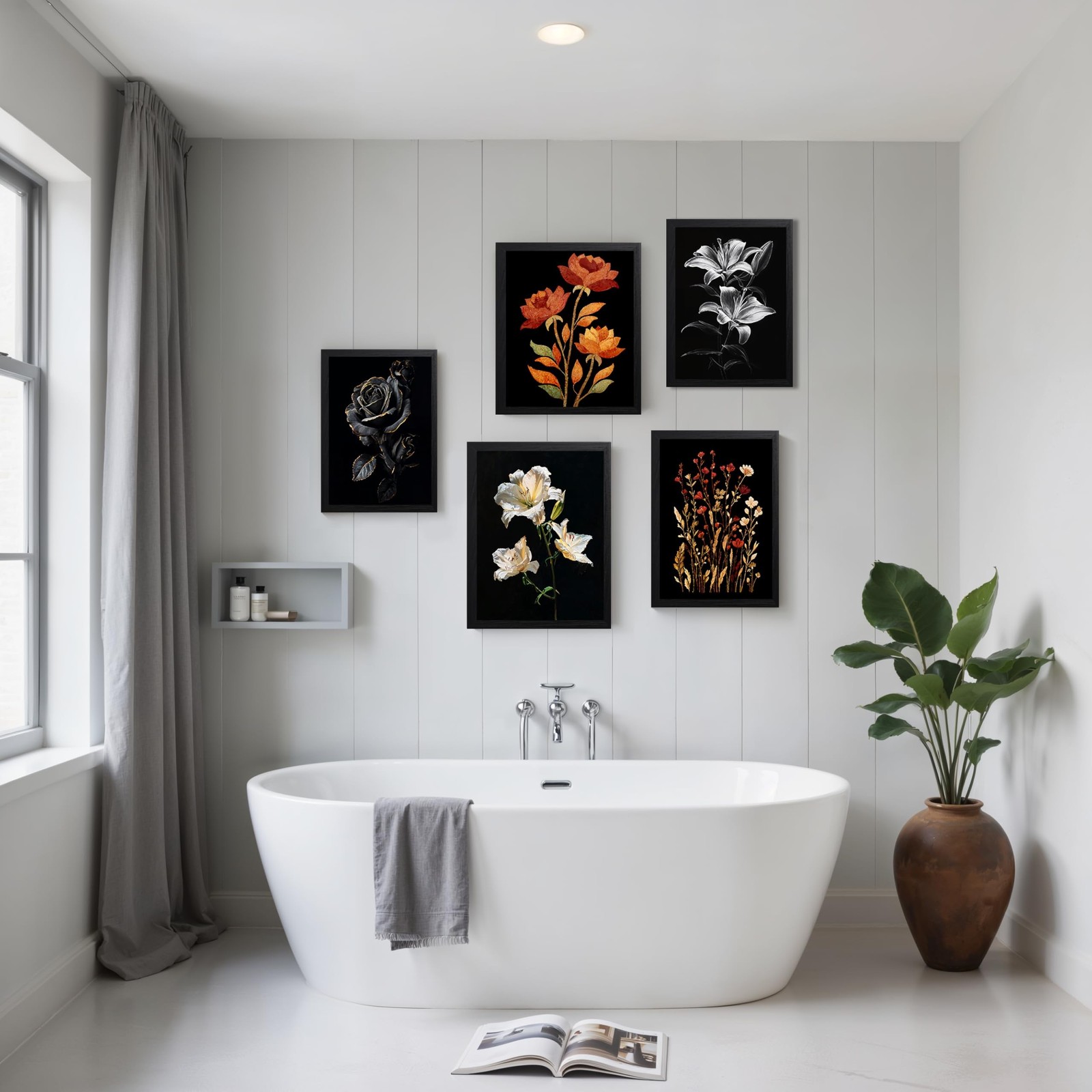 Flowers Bathroom Wall Art Prints Canvas Art Wall Decor Framed Vintage Wall Ar…