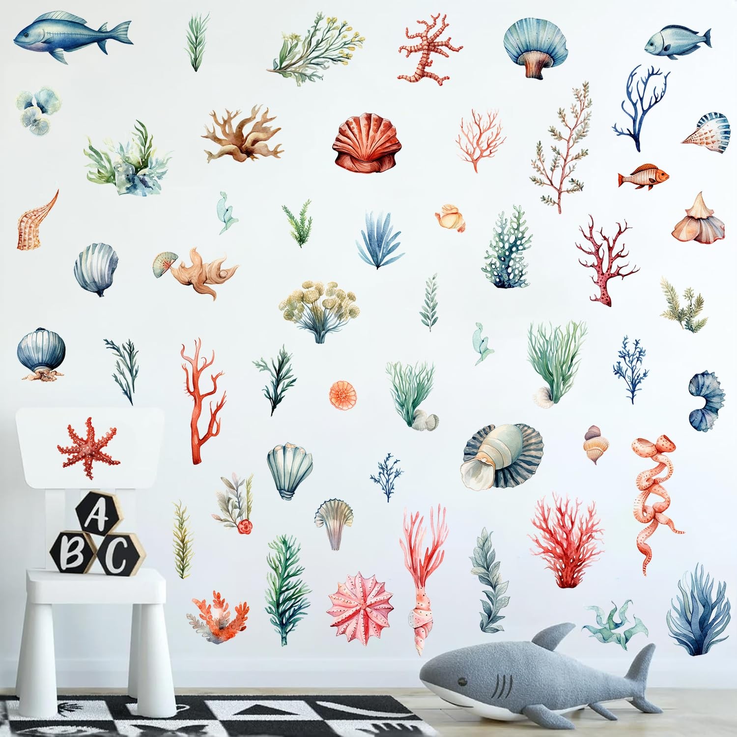 Watercolor Ocean Plants Wall Stickers Under The Sea Seaweed Wall Decal DIY Na…