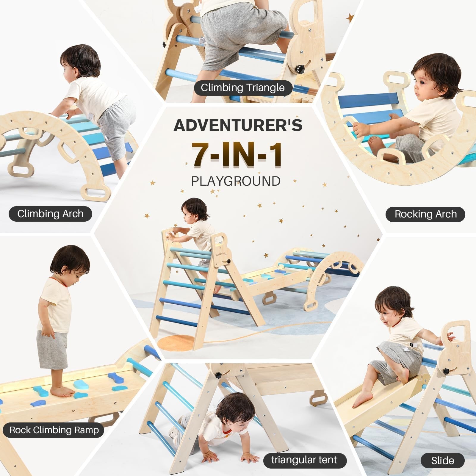 BlueWood Pikler Triangle Set – Sky Blue w/Car-Sky Blue