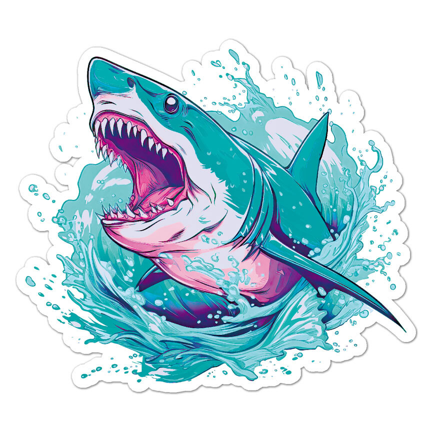 Shark Wave Bite, Vinyl Decal Sticker, Indoor Outdoor, 3 Sizes, #9507