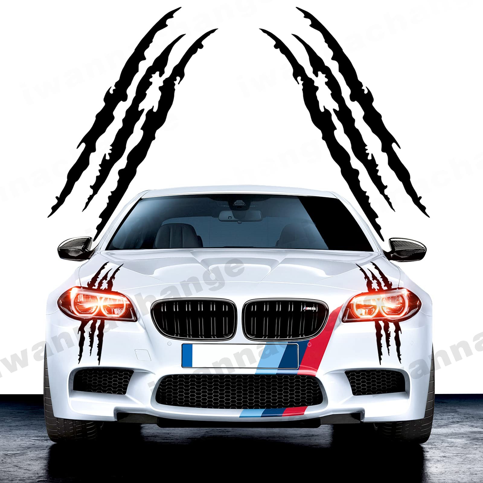 2pcs Monster Claw Marks Headlight Car Sticker Stripes Scratch Decal Vinyl Black