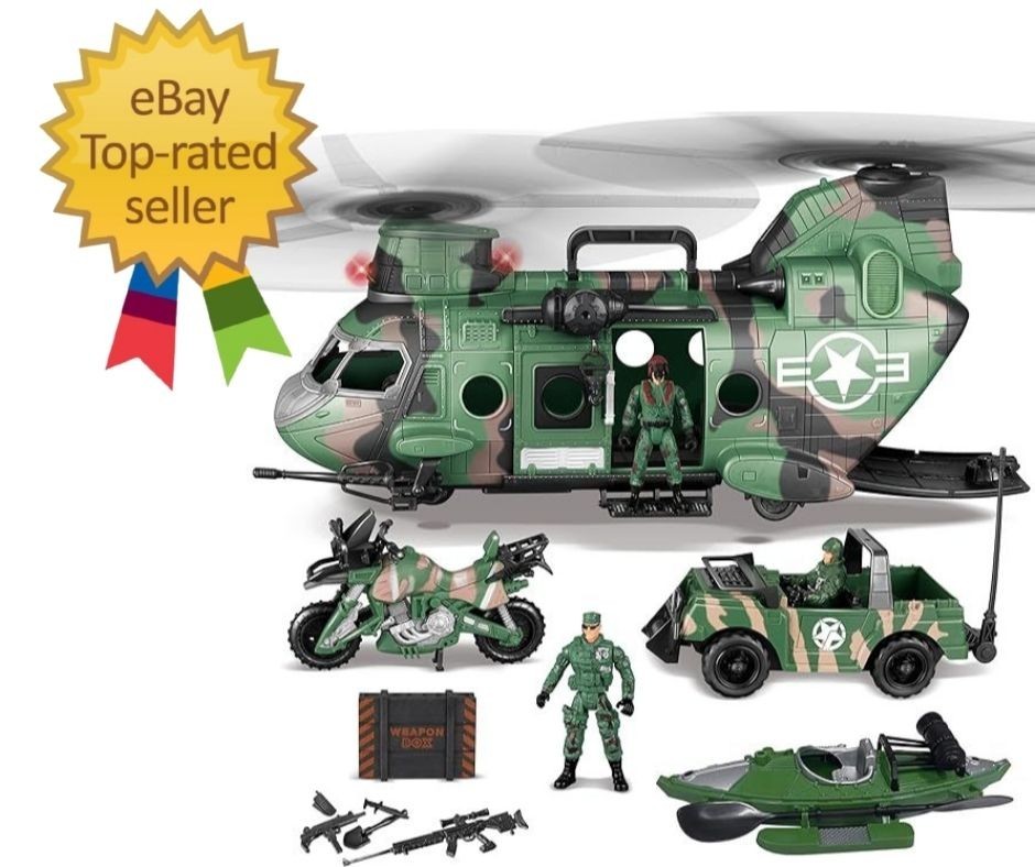 10-In-1 Military Helicopter Toys Set with Light, Sound, Trucks, Boat, Bike, Army