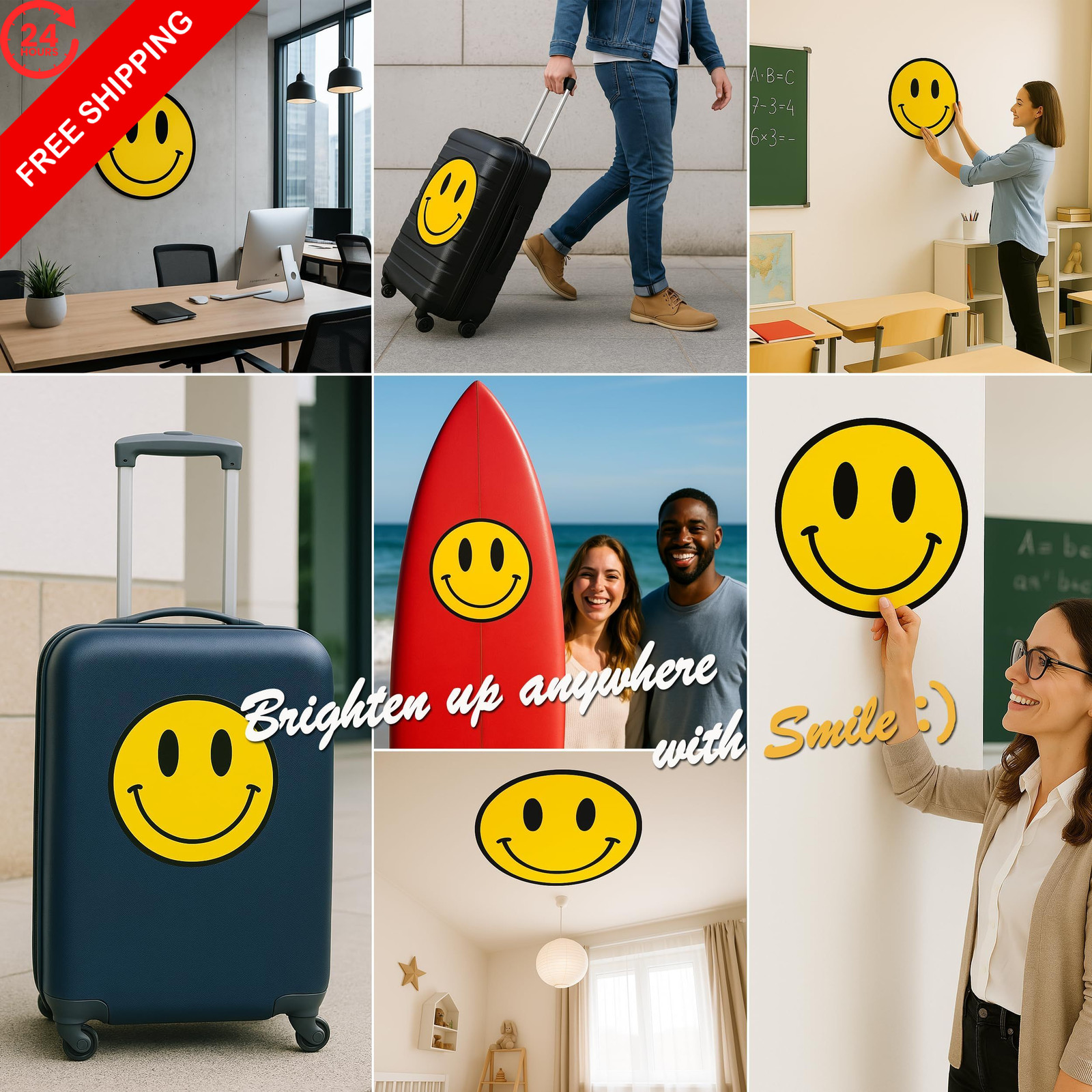 Smiley Face Decal Sticker 12×12 – Waterproof UV-Coated Vinyl 12" *12", Yellow