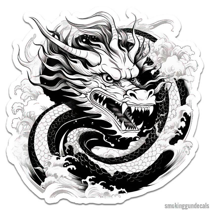 Oriental Water Dragon, Vinyl Decal Sticker, Indoor Outdoor, 3 Sizes, #12599
