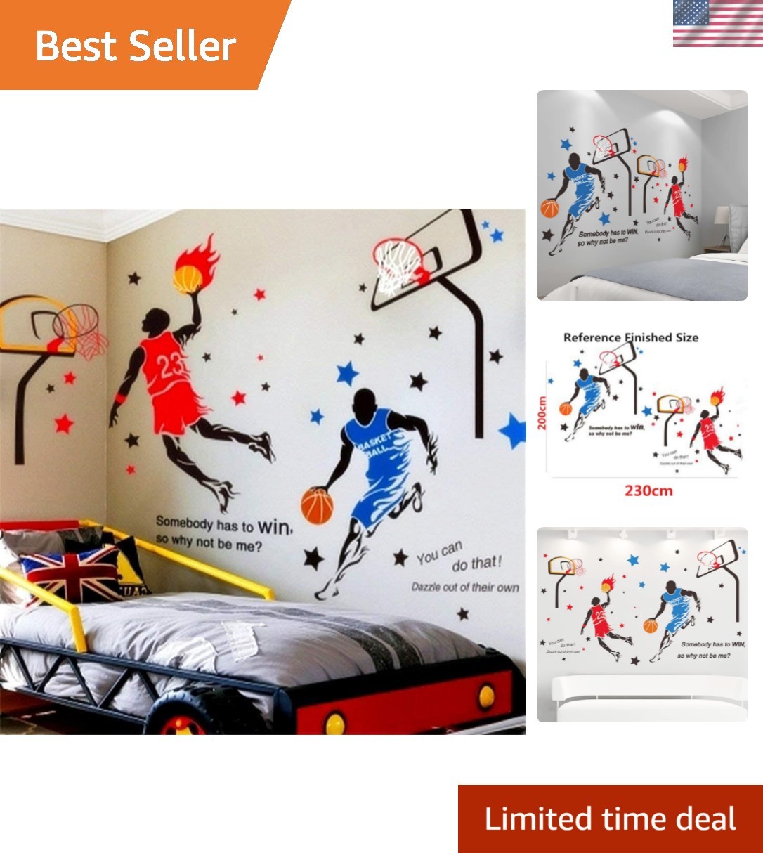 Removable 3D Basketball Slam Dunk Wall Decals – Sporty Room Decor for Boys