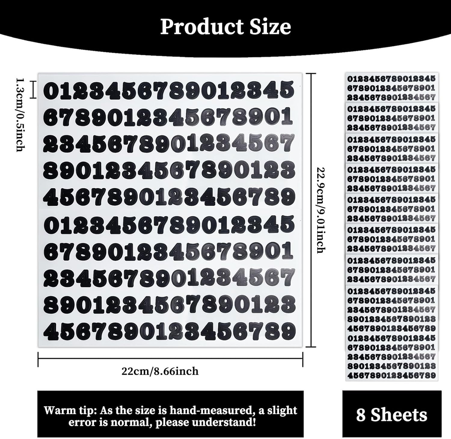 Self-Adhesive Waterproof Vinyl Number Stickers – 1/2 Inch, 8 Black Sheets