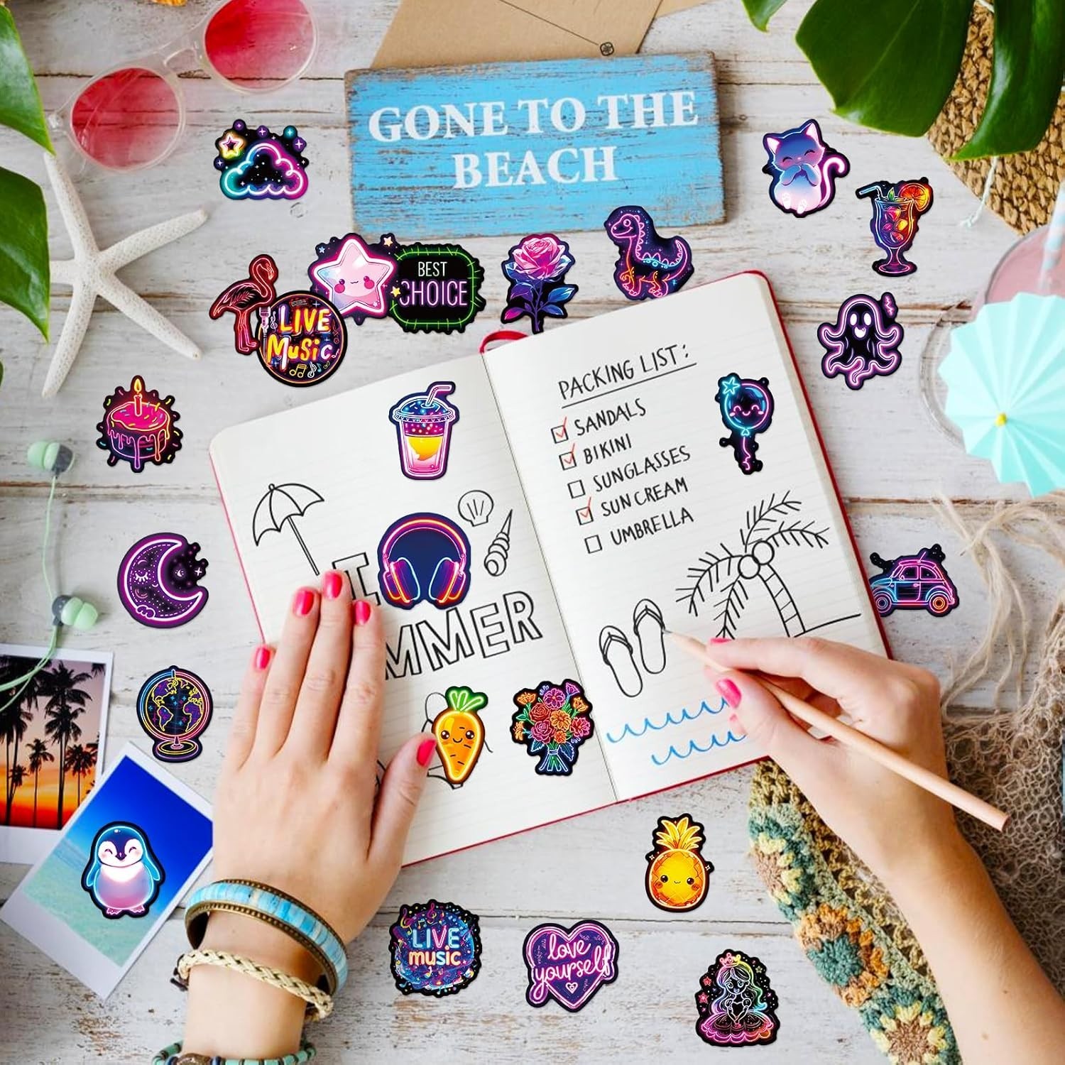 50 Unique Neon Stickers – Waterproof Vinyl Graffiti Decals for Personalization
