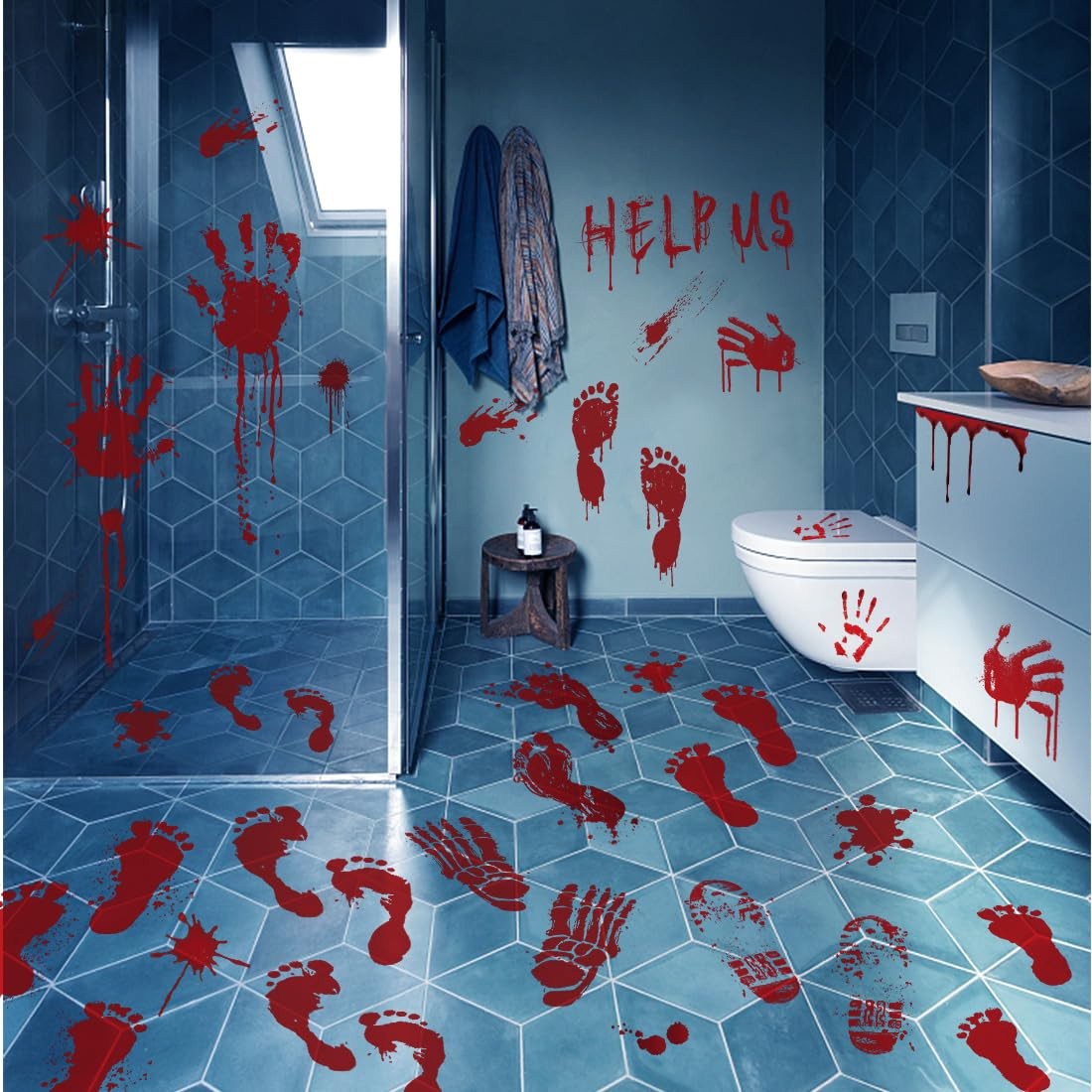 Bloody Handprint Footprint Floor Stickers Clings Decorations, Life Size Wall …