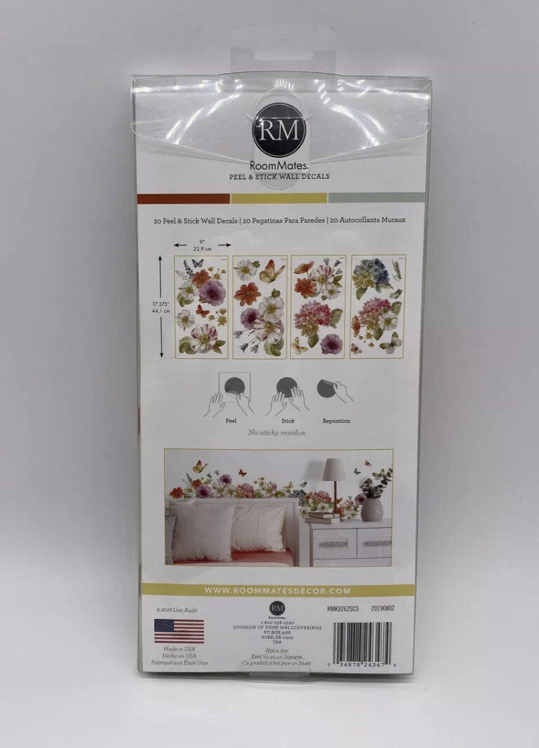 RoomMates RMK3262SCS Lisa Audit Garden Bouquet Peel And Stick Wall Decals ,Multi