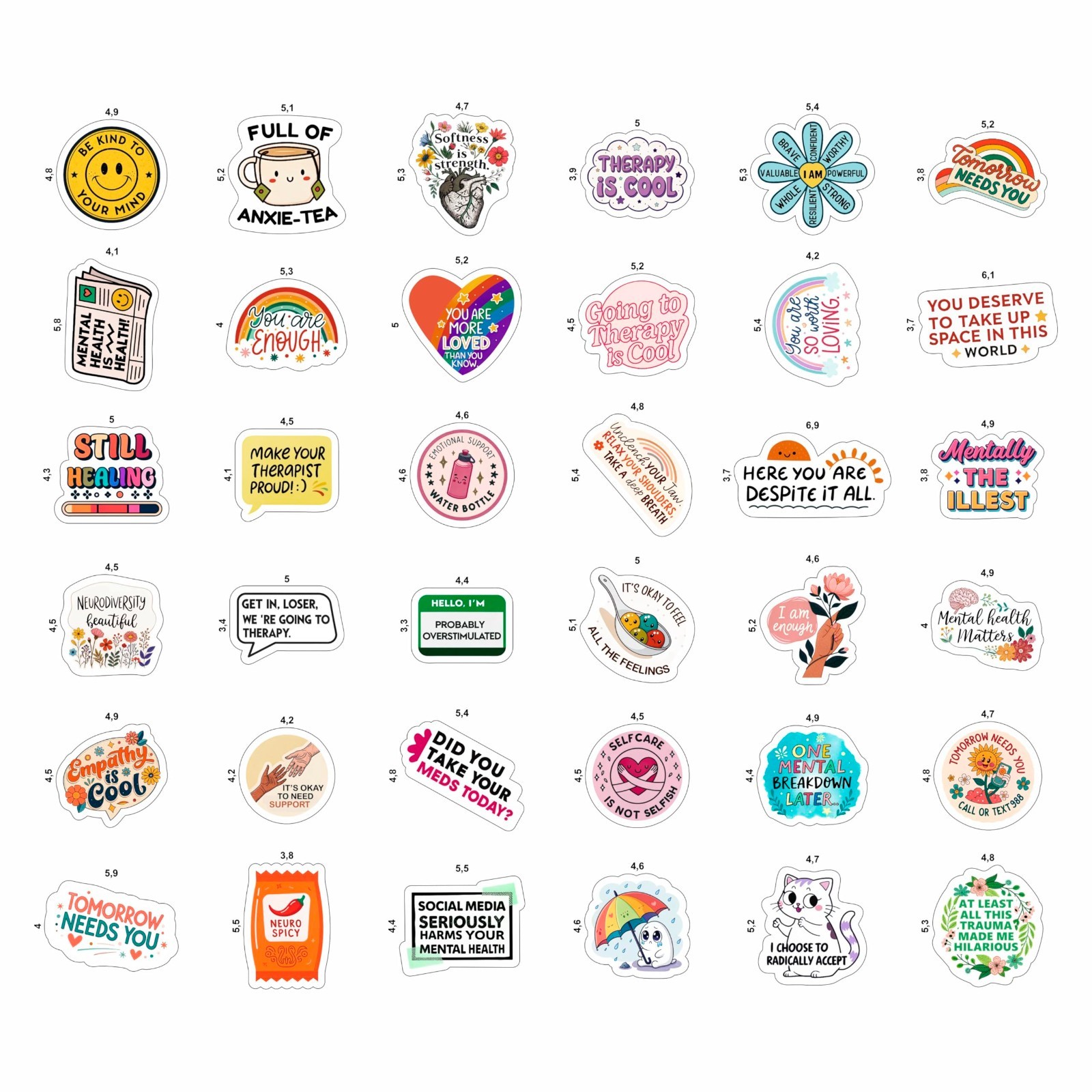 100Pcs Mental Health Awareness Stickers for Water Bottles – Gifts for Adults & C