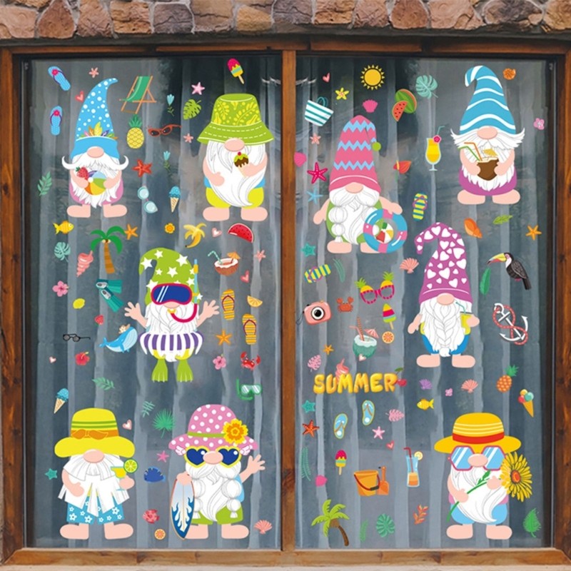 9 Sheets Summer Window Clings Wall Stickers Beach Watermelon Lemon Window Decals