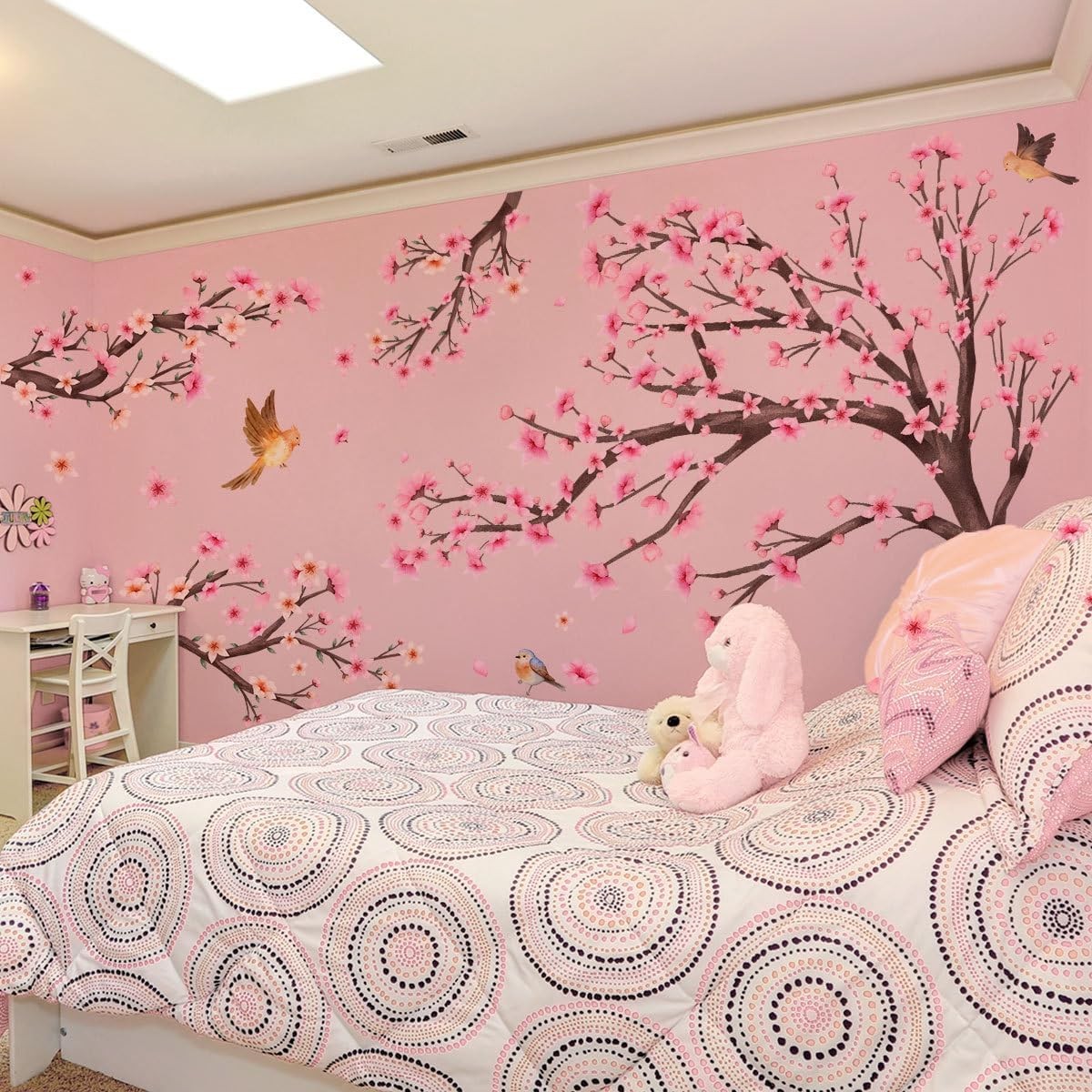 Pink Cherry Blossom Floral Birds Wall Decals Large Colorful