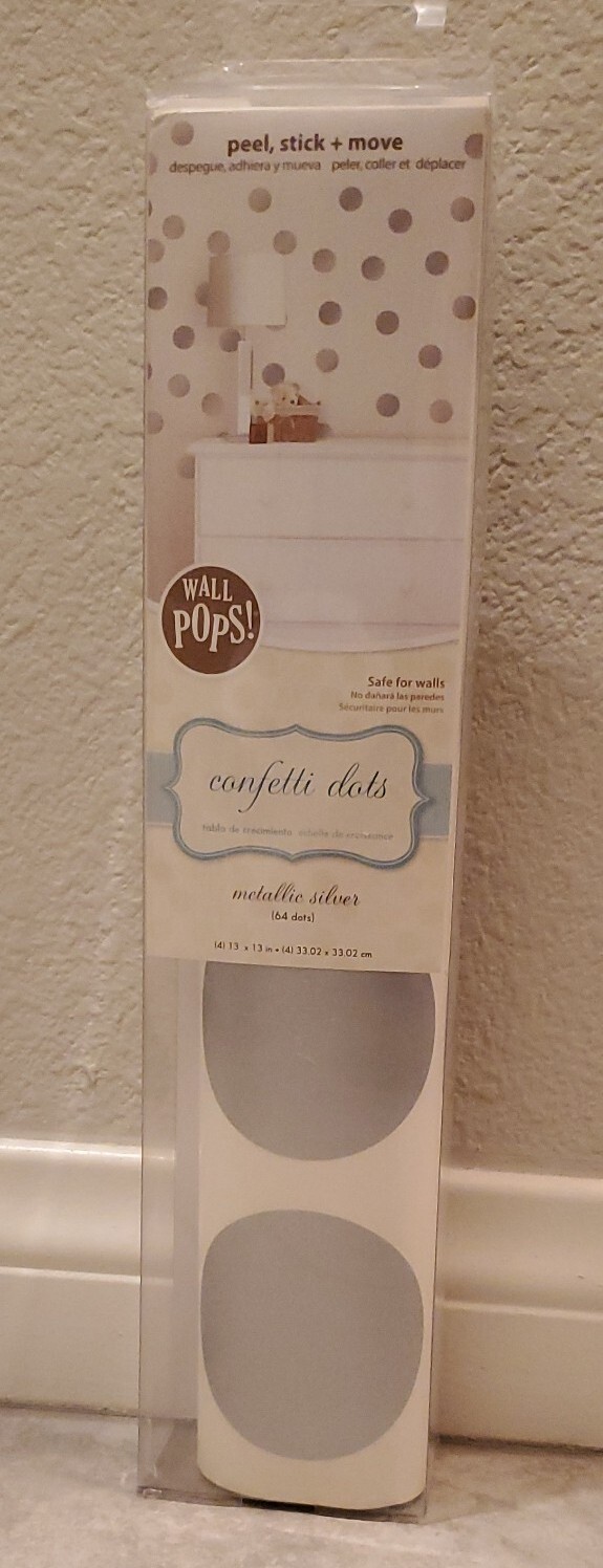 Wall Pops Metallic Silver "Confetti Dot" Peel, Stick + Move. 64 Dots