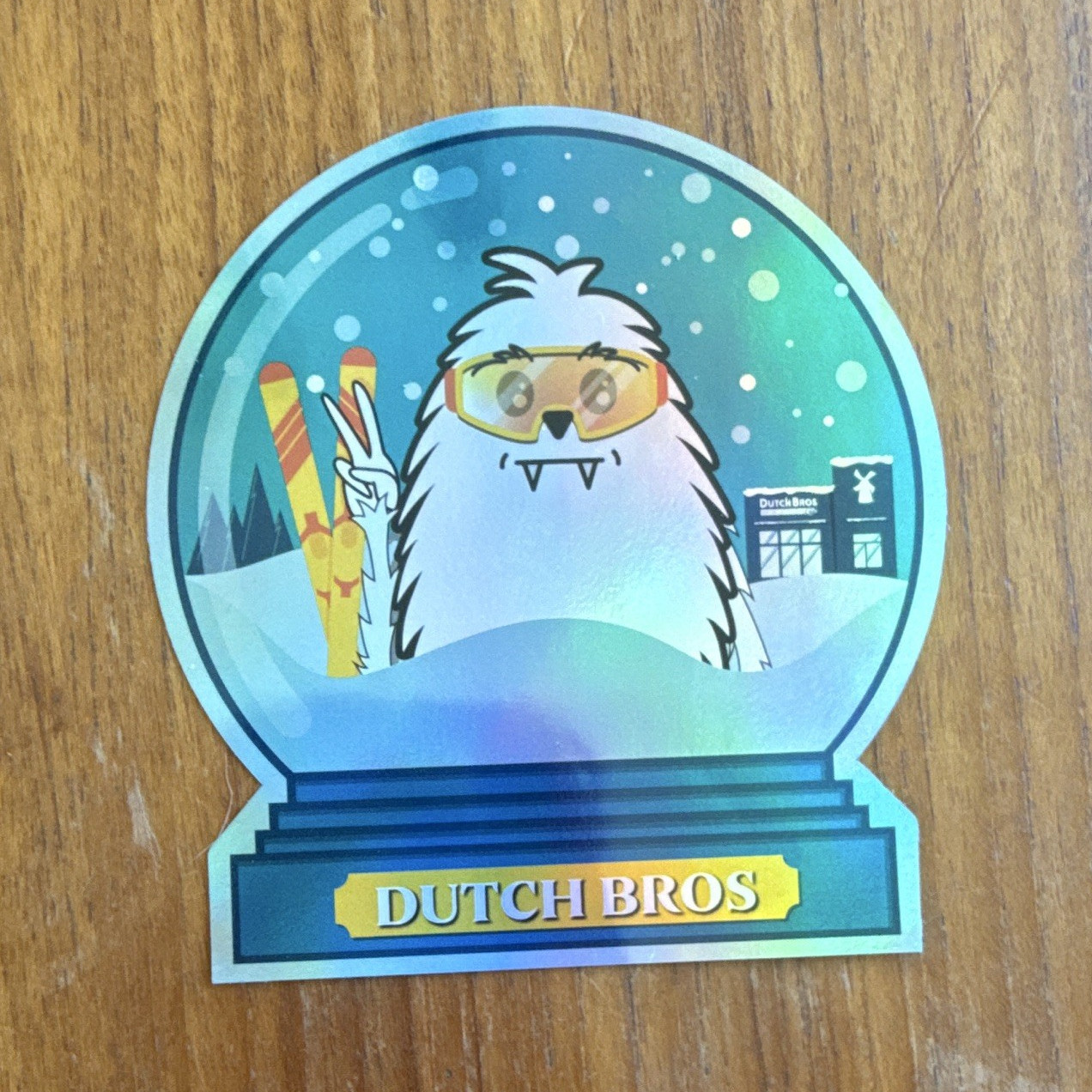 Dutch Bros Yeti Snow Globe Sticker Decal – Multicolor Winter Theme