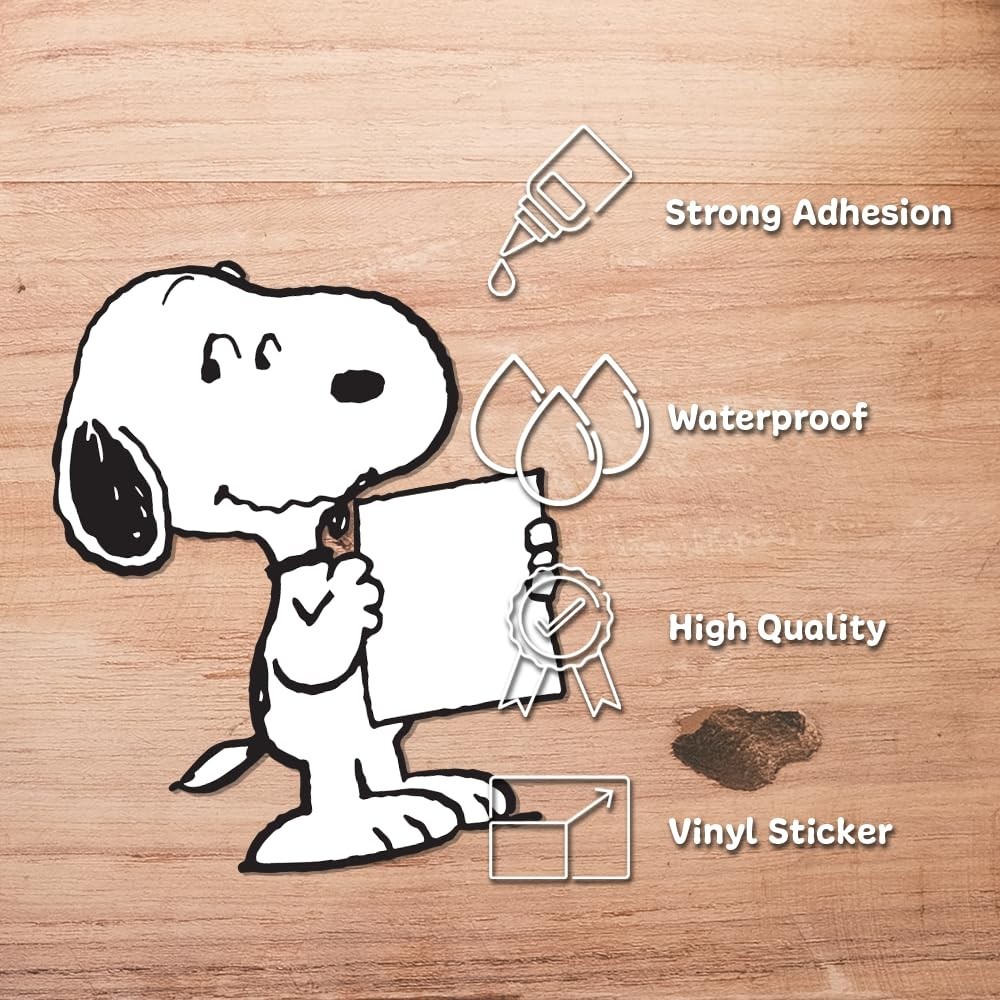 Peanuts cute sticker of Snoopy holding a white sign 4.5"H x 3"W