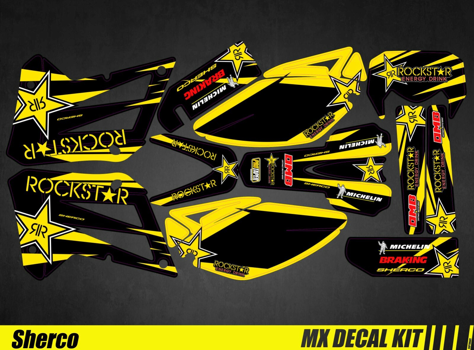 Mx Decal Kit for Sherco 50 Rockstar Moto Wall Sticker, Multicolor Vinyl