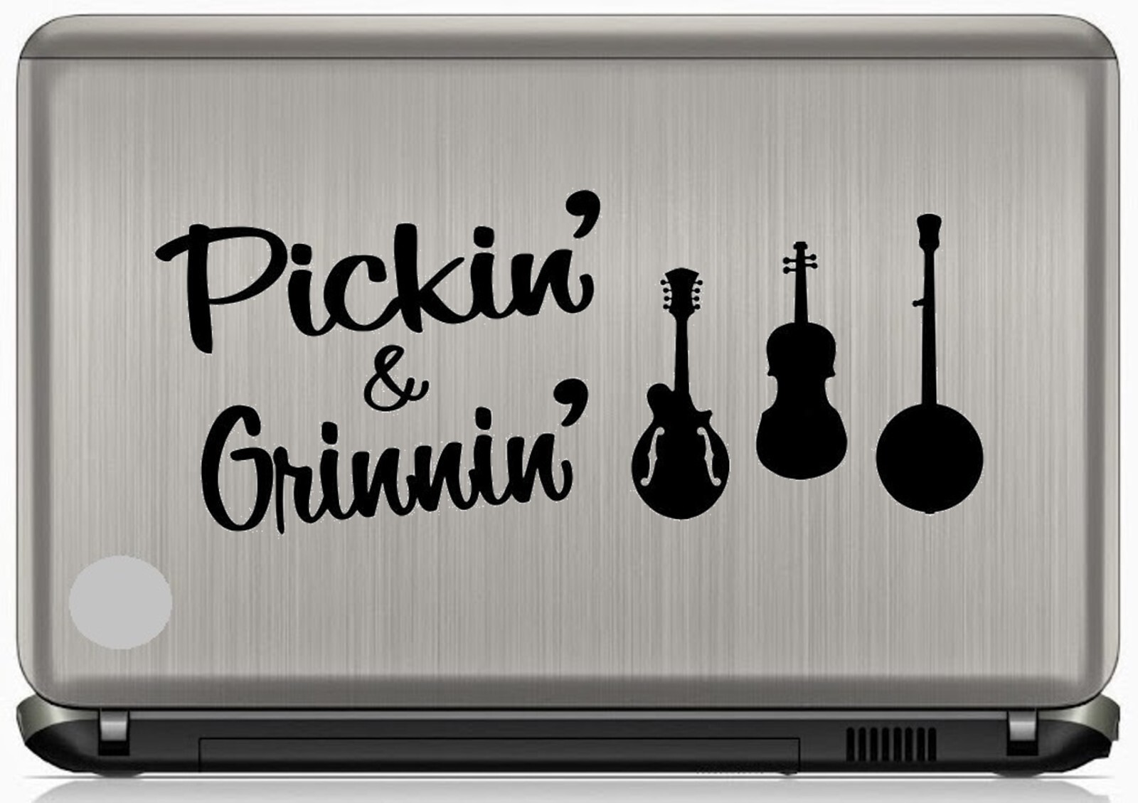 Bluegrass Music Mandolin Fiddle Banjo Black Decal Sticker Pick and Grin J1016B
