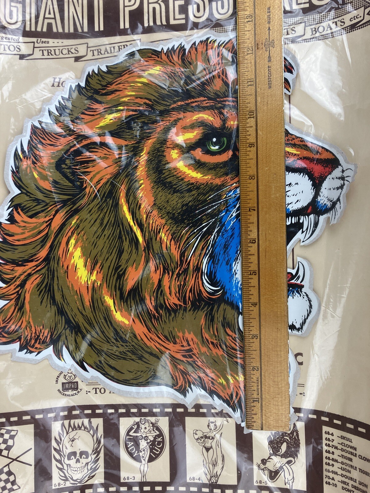 lion giant decal sticker vintage impko 12.5” x 12”