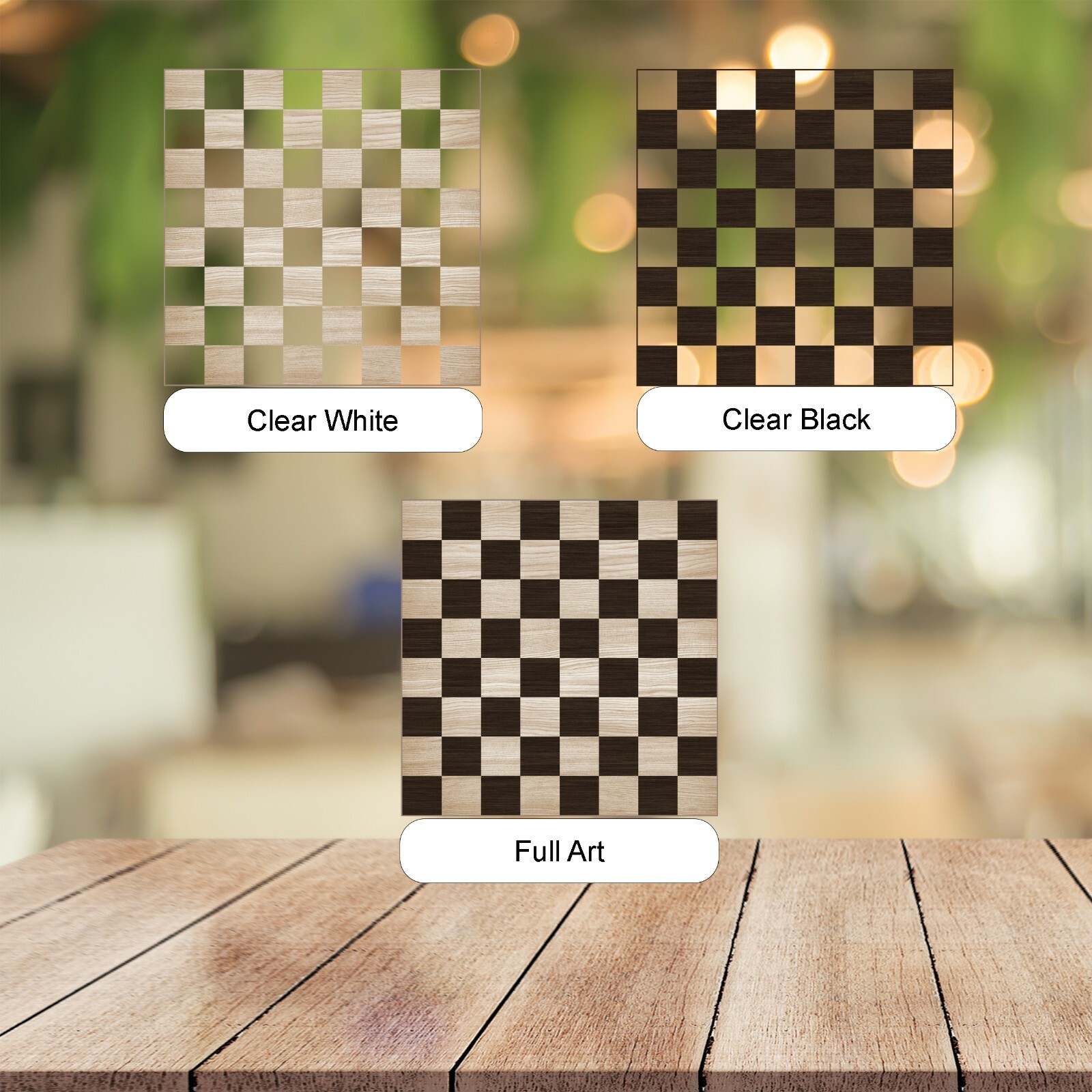 Classic Chess board Checker vinyl sticker decal with real wood grain art