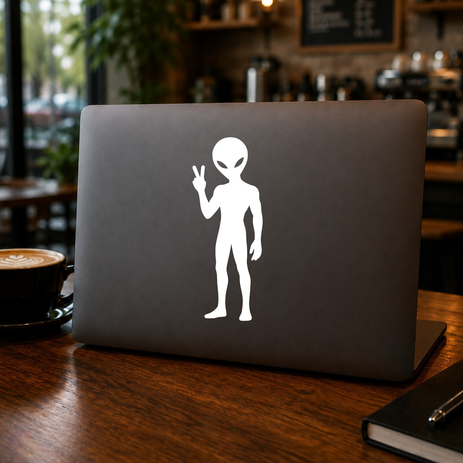 Alien Head Peace Sign Decal | UFO Area 51 Sticker | Car Truck Window Vinyl | V2