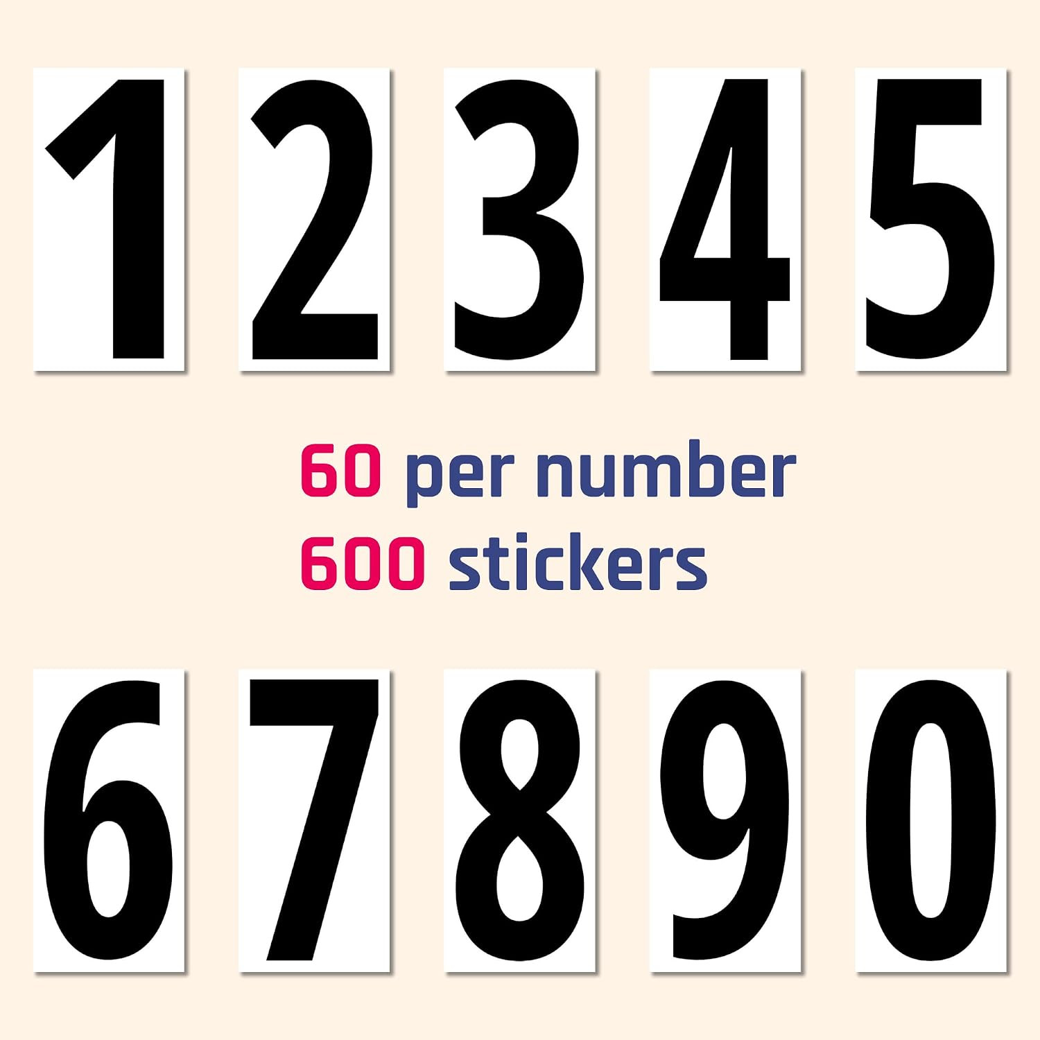 1 inch, Vinyl Numbers Stickers, Stick On Numbers – Black Numbers, 600 PCS | 0-9