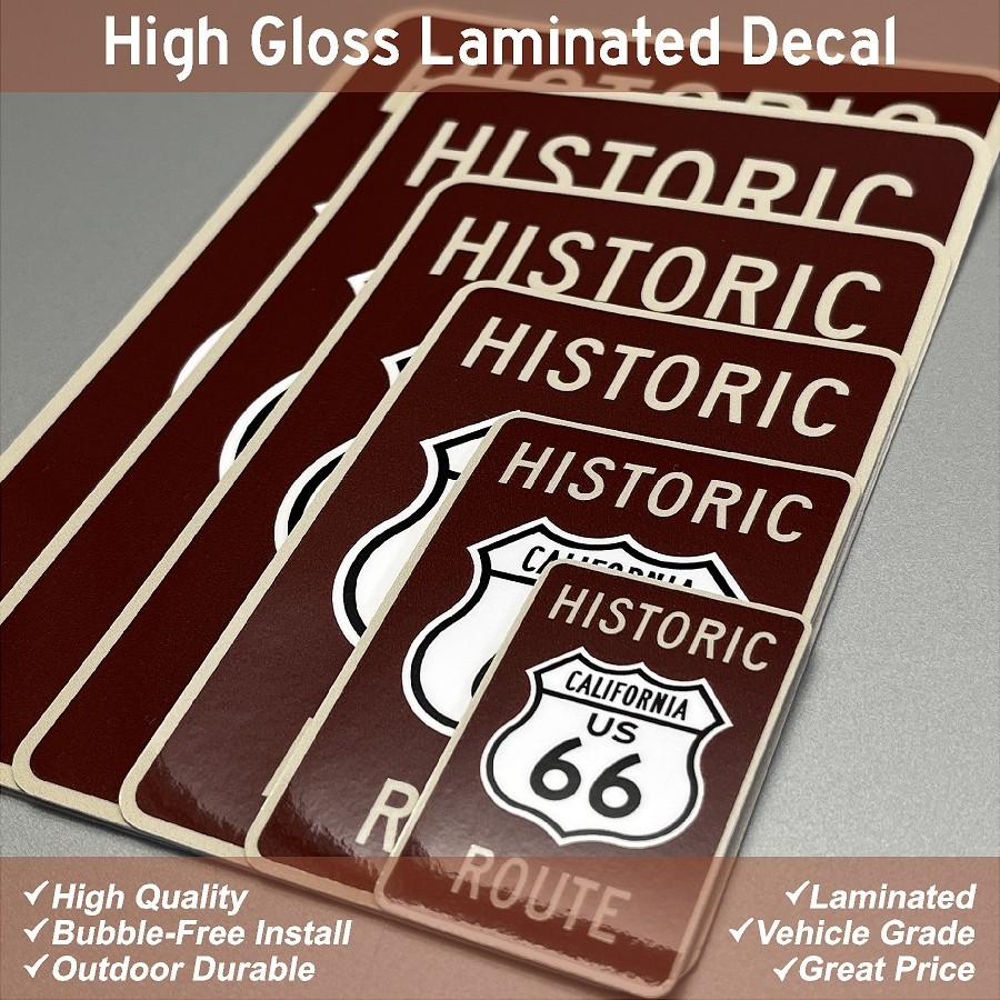 Historic Route 66 High Gloss Laminated Stickers / Decals Choose Size 2-7"