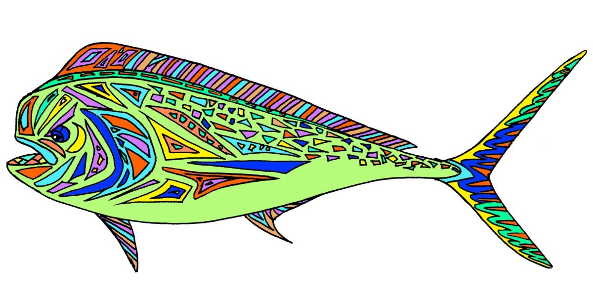 Mahi Mahi Dolphin Mosaic Fish Vinyl Sticker for Laptop Car Window Cups Mailbox