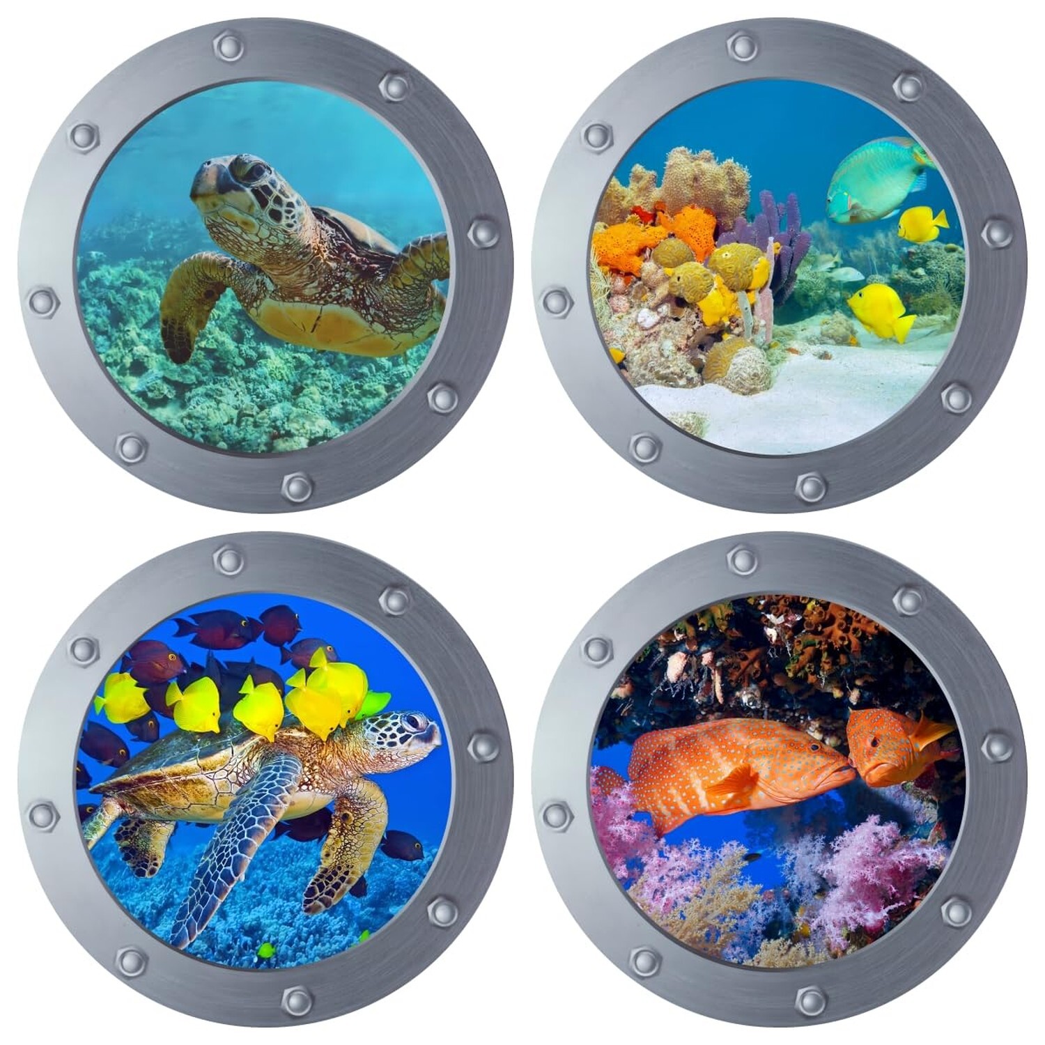Ocean Animal Wall Decals 11 Inch Porthole Design Set for Nursery/Classroom- E…