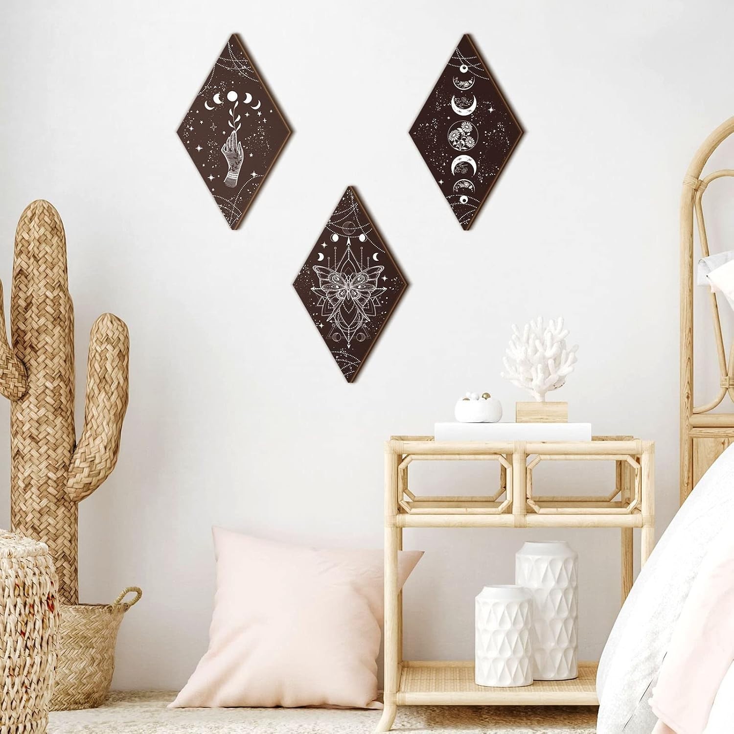 Unique Butterfly & Moon Phase Wall Decor – 3-Piece Rustic Art Set for Any Room
