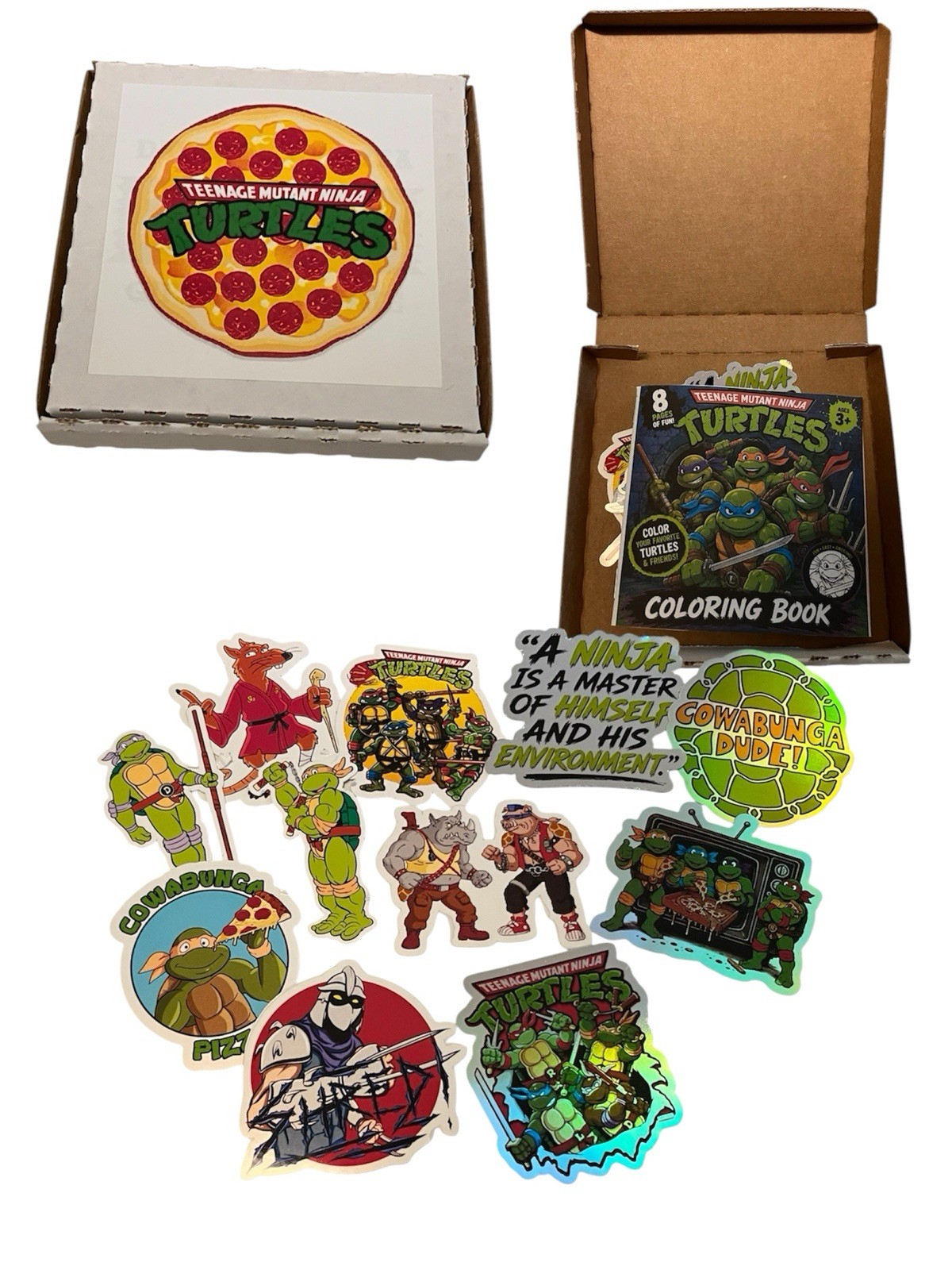 Teenage Mutant Ninja Turtles Mystery Sticker Pack Pizza Box + Coloring Book