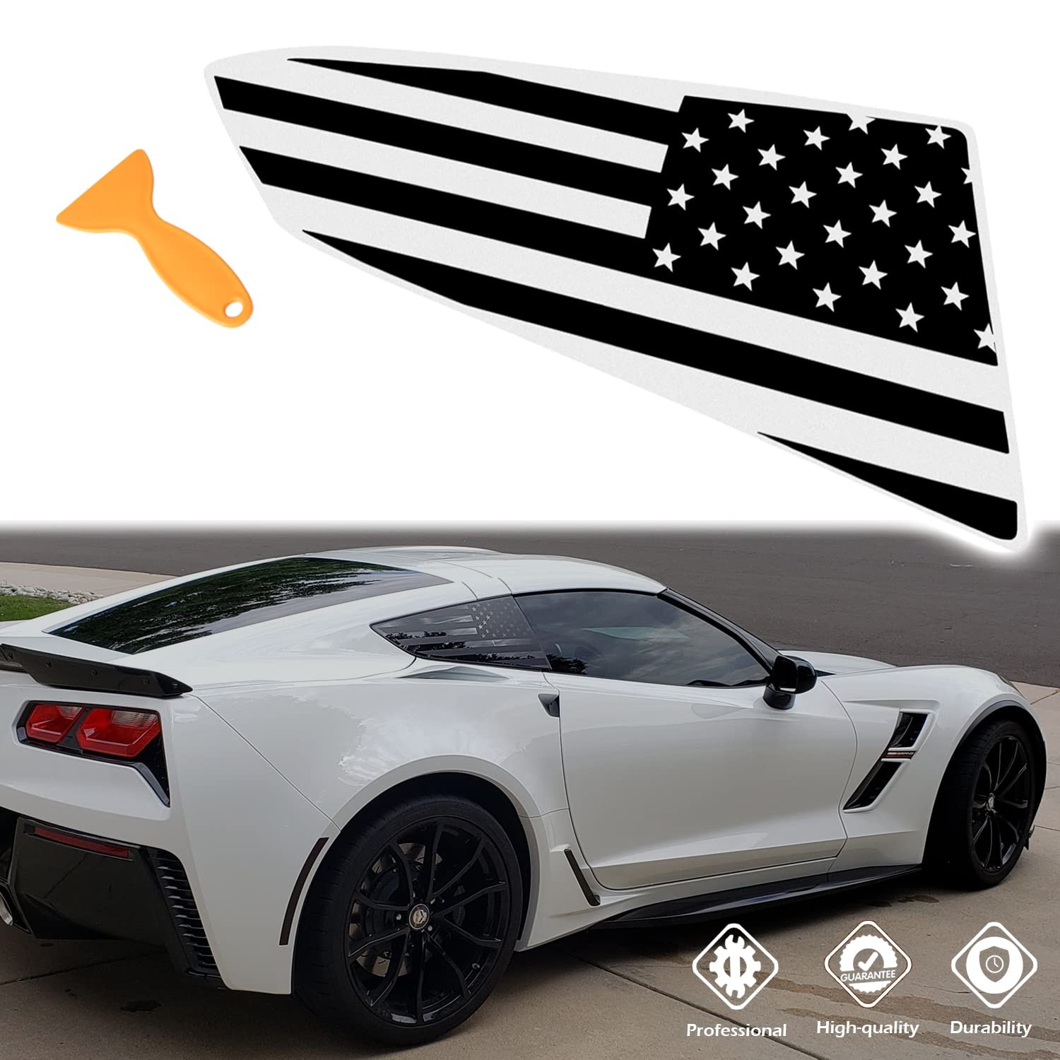 for Both Side American Flag Window Decals fit C7 Corvette 2014-2019 Black