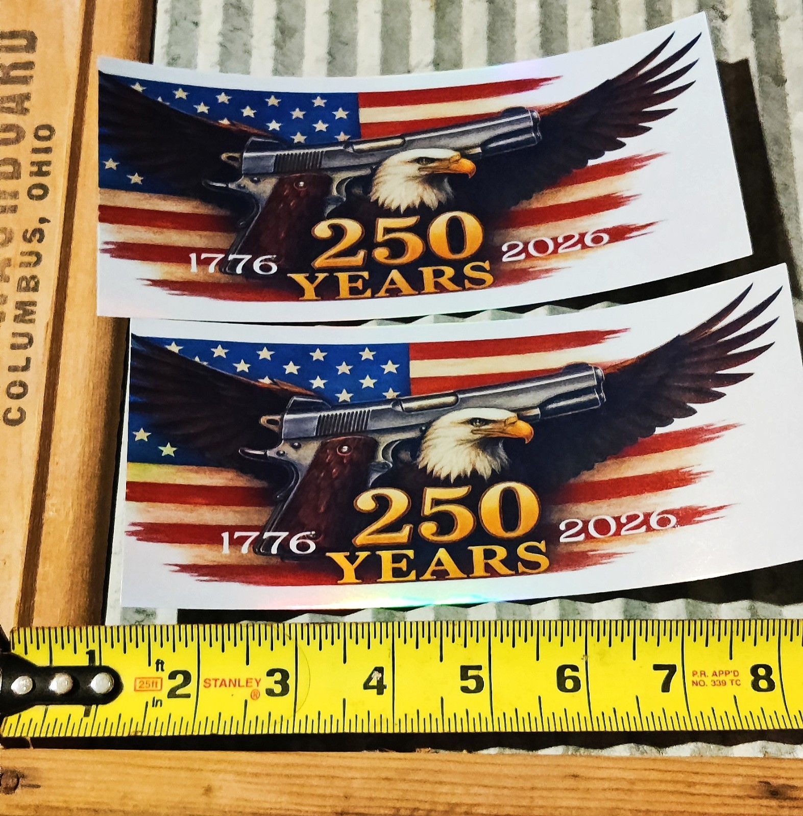 2 USA 250 Commemorative Holographic Eagle sticker Toolbox, Fridge Cooler Laptop