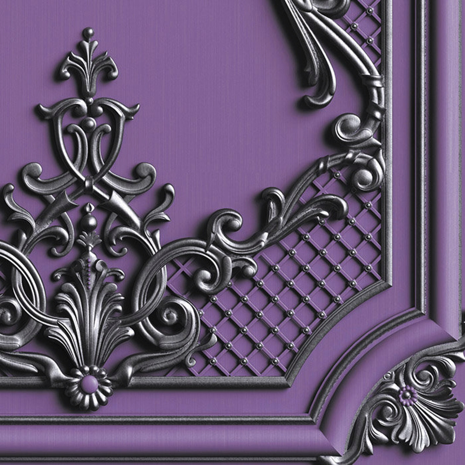Classic Baroque Door Mural, Purple Laminated Sticker Cover, Single piece