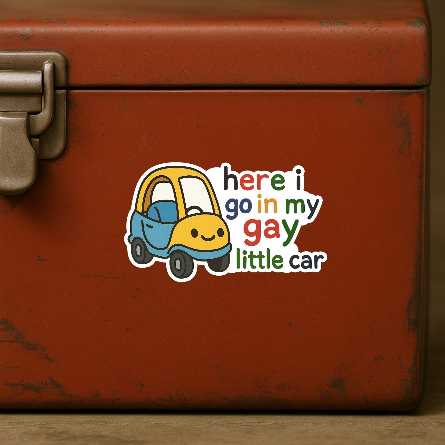 4PCS “Here I Go in My Gay Little Car” Stickers – Funny LGBTQ+ Meme Vinyl Decal