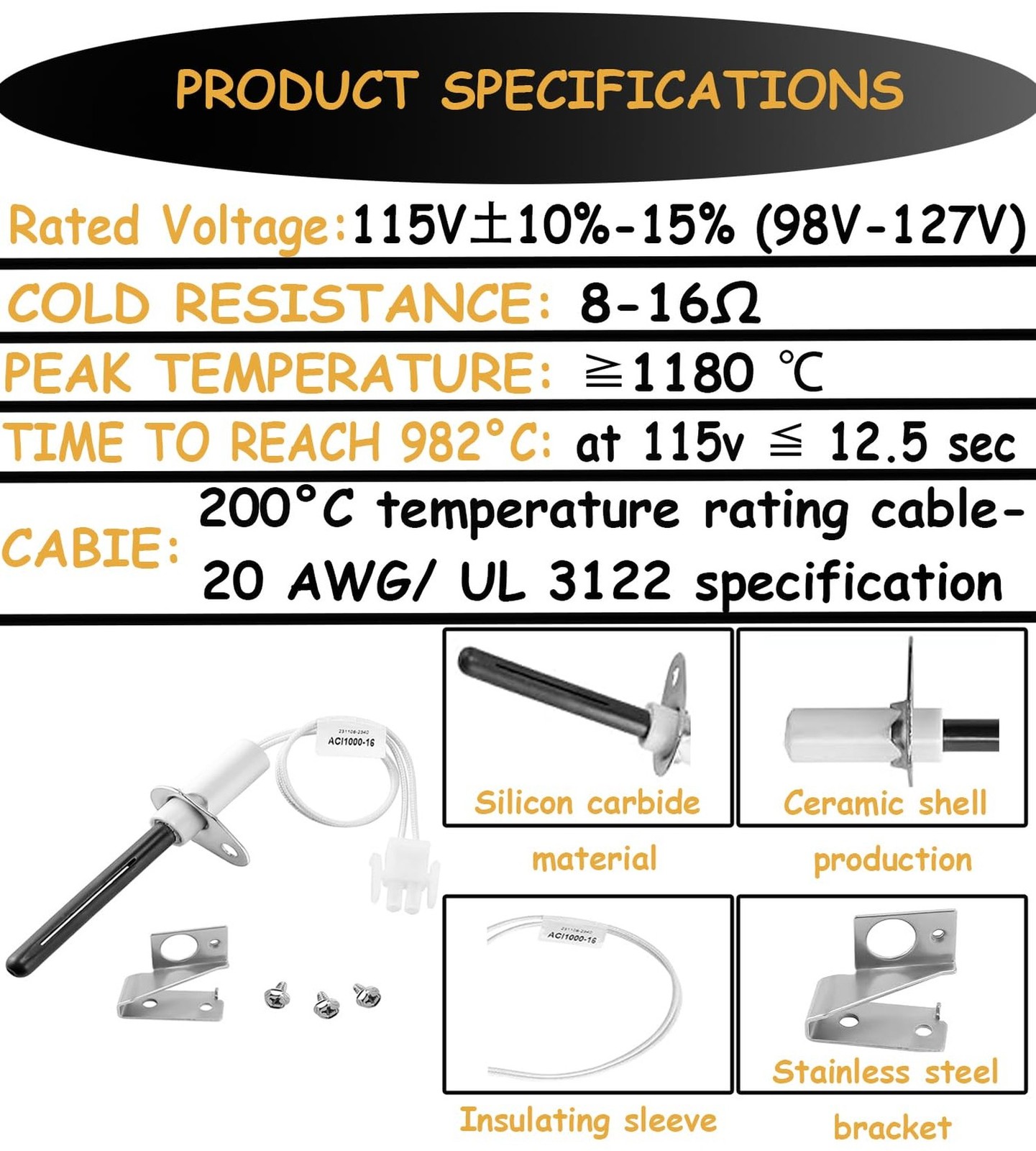 903110A 903110 (Reinforced) 115 Volt Universal Furnace Hot Surface Ignitors w…