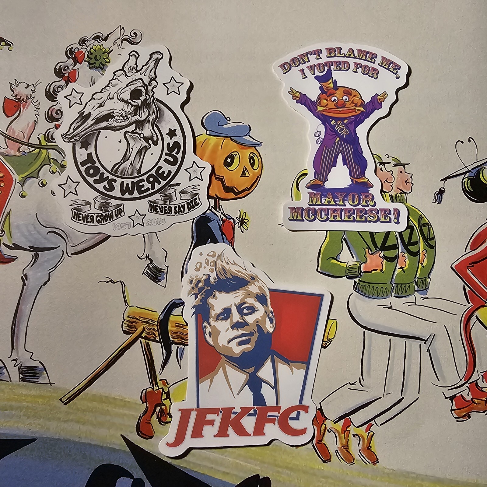 TOY GIRAFFE CHEESEBURGER FRIED CHICKEN S53 STICKER LOT STICKERS BAD JOKE LOL
