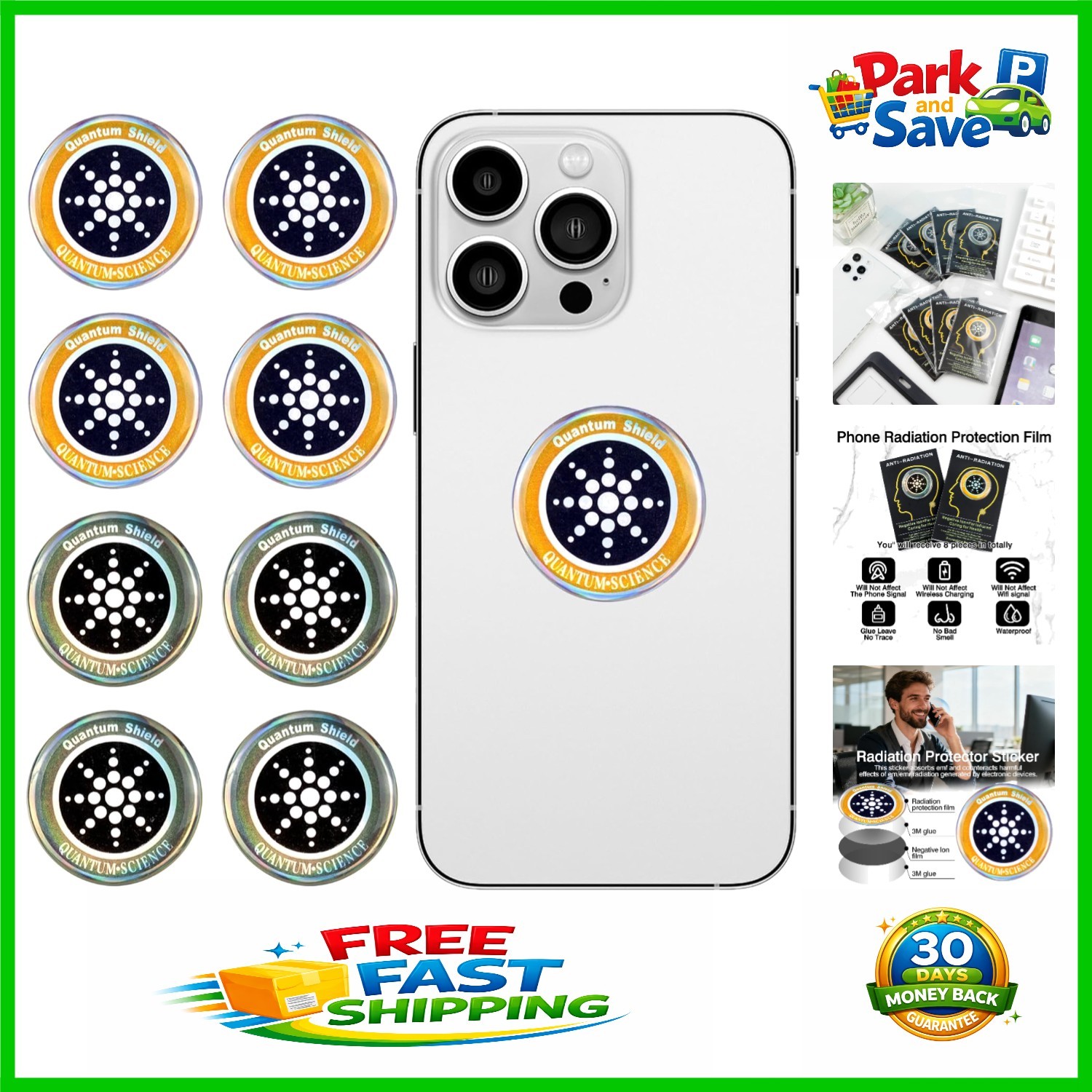 8-Pack Radiation Blocking Stickers – Gold & Silver Energy Balancers for Devices