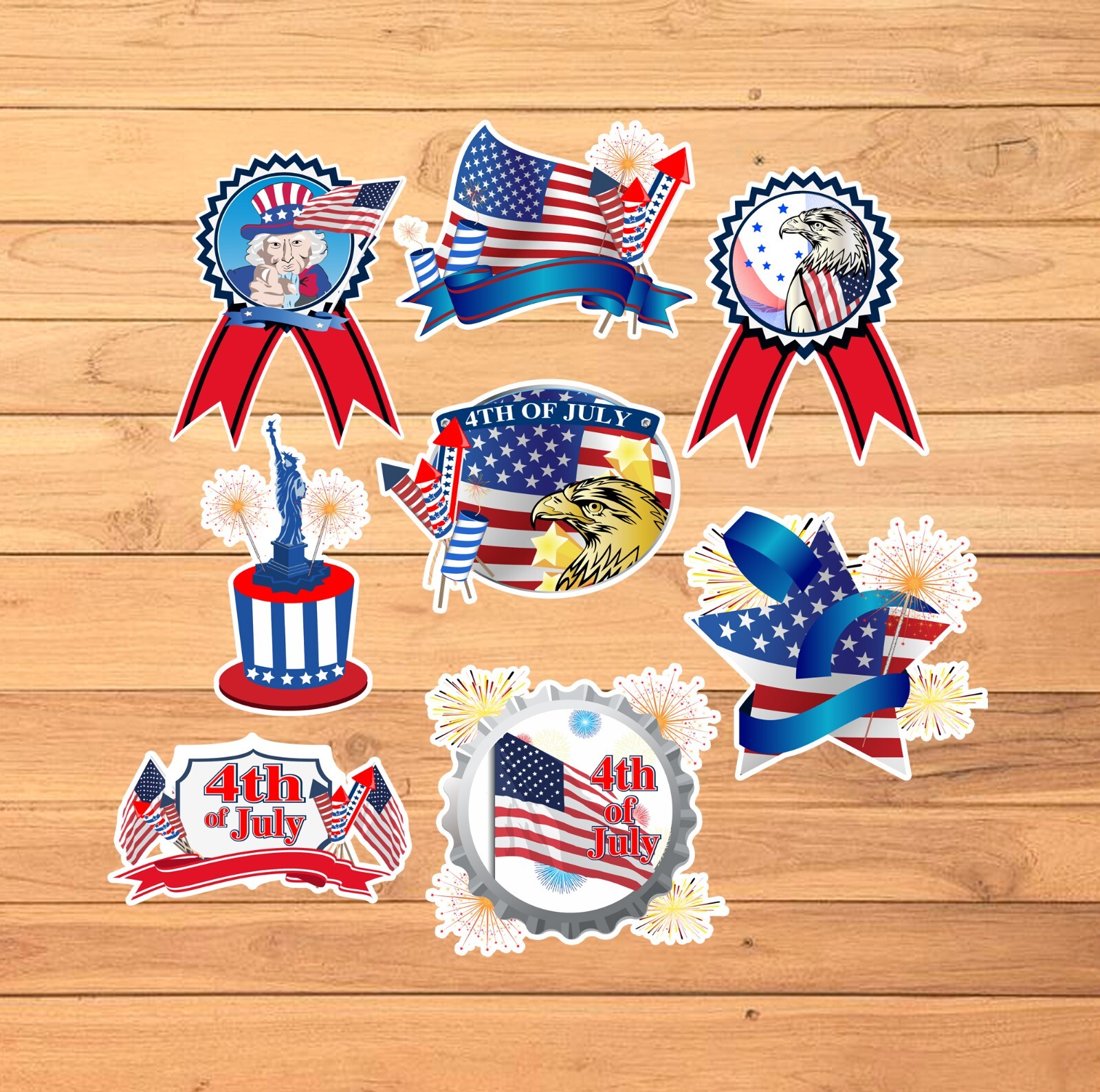 Patriotic Stickers / 2 1/2 Inch / Set of 8 / 5 Style Options