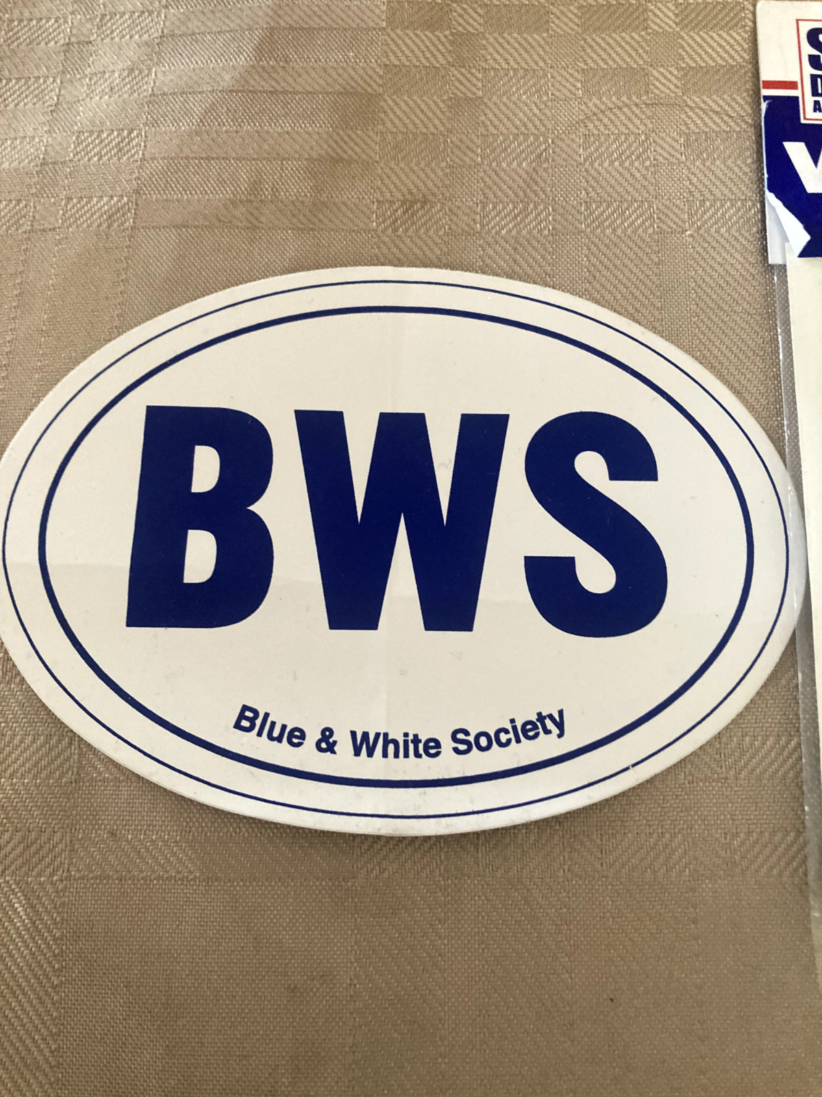new in package SDS vinyl decal with blue and white society sticker