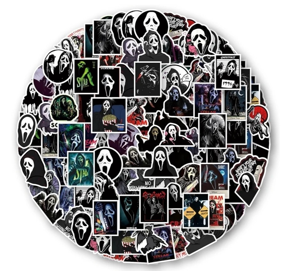 Ghost Mask Face Horror Movie SCREAM Stickers 50pk Scary Cartoon Stickers