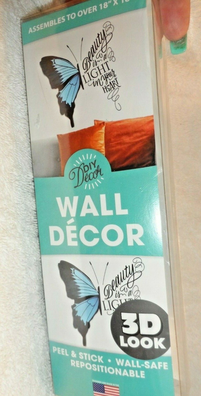 The Peel People DIY Wall DEcor 18" x 18" blue butterfly w/ saying 3D look NIP